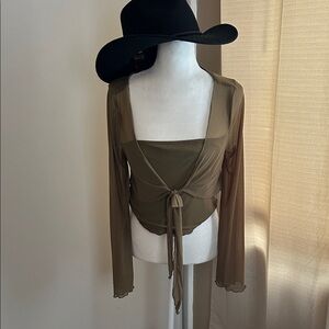 SHEIN Olive Tie-Front Blouse